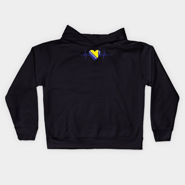 Heartbeat Design Bosnian Flag Bosnia and Herzegovina Kids Hoodie by MGS